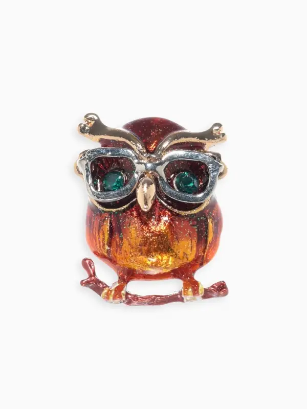 Брошь &laquo;Филин в очках&raquo;, цветная в золоте