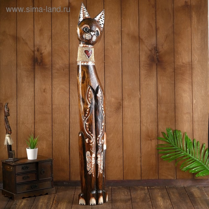 Сувенир дерево Сувенир дерево "Кошка с бабочками и сердечком на ошейнике" 100х16х7 см