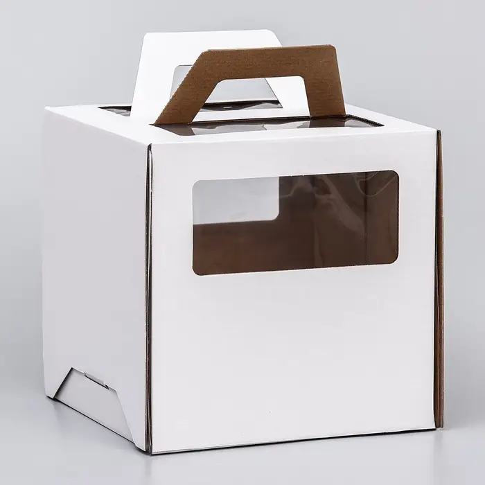 Коробка под торт 2 окна, с ручками, белая, 24&times;24&times;24