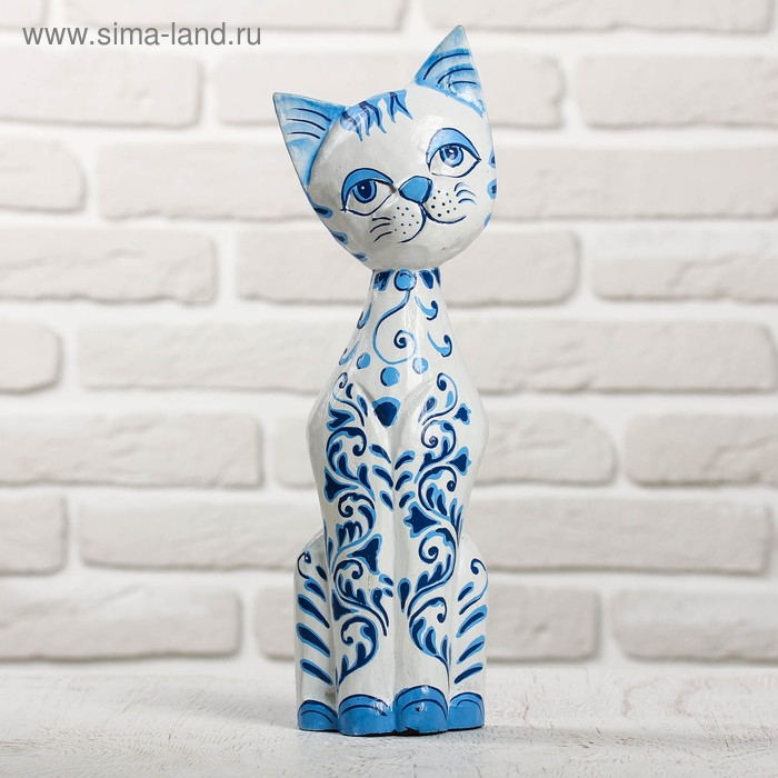 Сувенир дерево Сувенир дерево "Кошка с синей росписью" 9х4,5х30 см