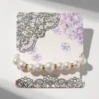 Браслет жемчуг &laquo;Подарок моря&raquo; с жемчугом, шар № 6,8,10, цвет белый в золоте, d=6.5 см