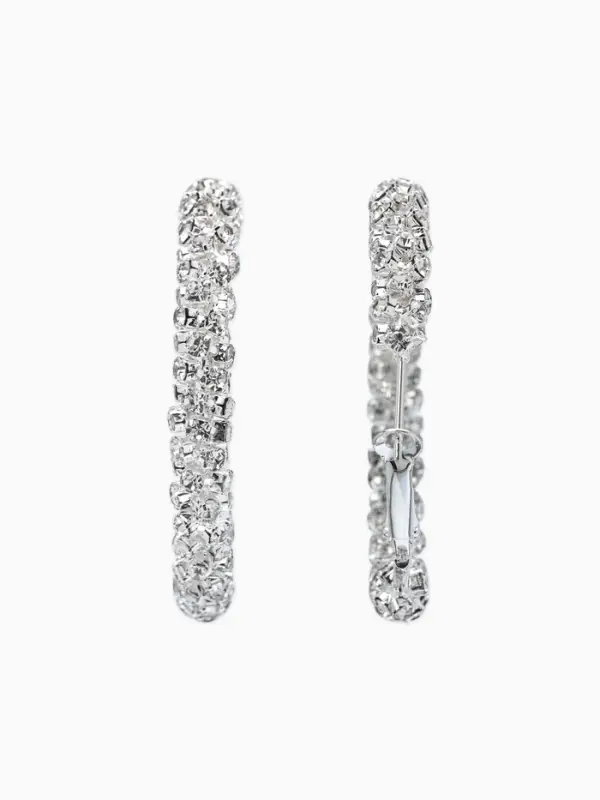 Серьги-кольца со стразами &laquo;Россыпь&raquo;, d=4.5 см, белые в серебре