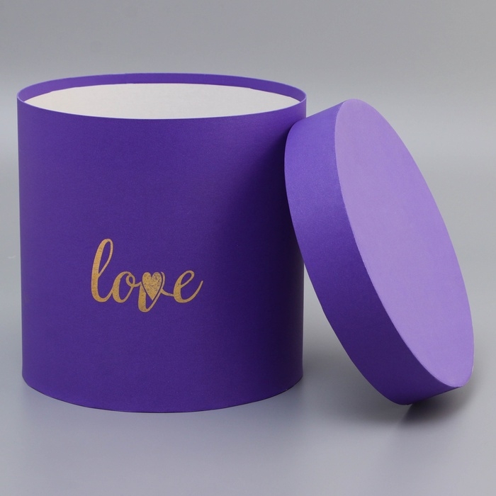 Коробка круглая,с тиснением"Love",фиолетовая 21*21*21см