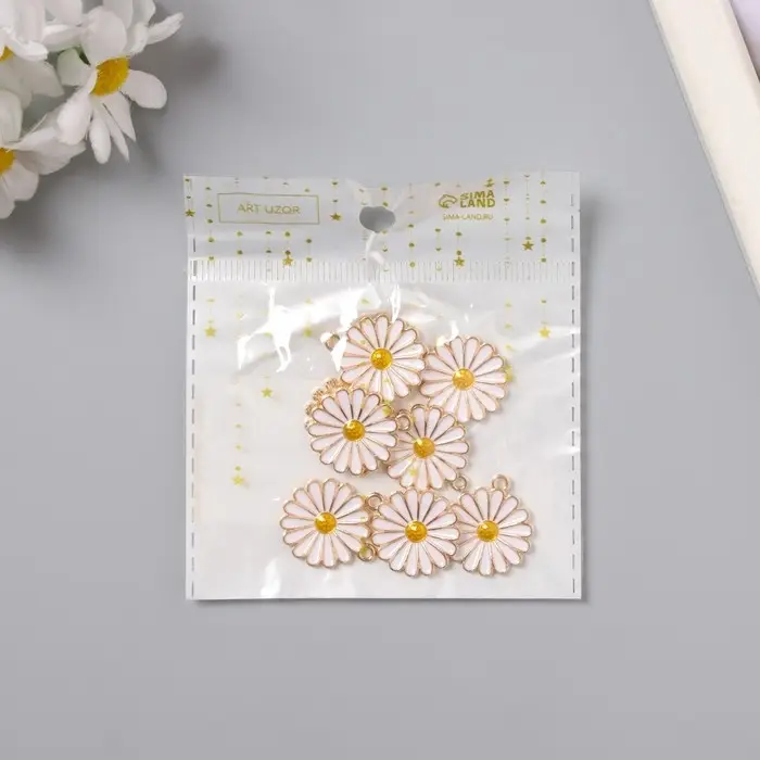 Декор для творчества металл, эмаль "Ромашка пышная" 2х1,8 см