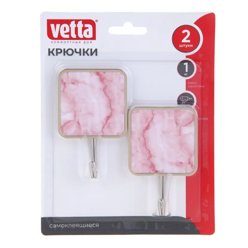 VETTA Крючки самоклеящиеся "Красный мрамор", 2шт., пластик, металл