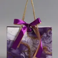 Пакет подарочный "Мрамор", фиолетовый с бантиком, 19 х 15 х 7 см