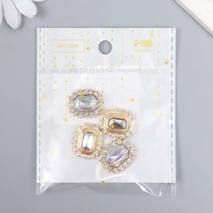 Декор для творчества металл "Медальон восьмиугольный" нежно-голубой кристалл стразы 2х1,5см