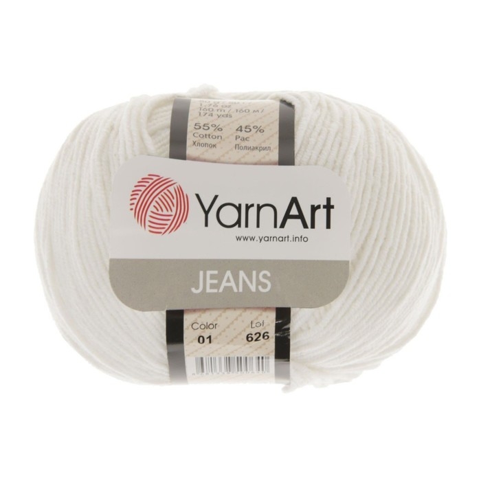 Пряжа Пряжа "Jeans" 55% хлопок, 45% акрил 160м/50гр (01 белый)