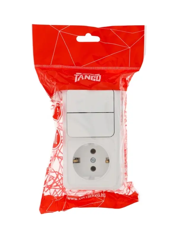 Выключатель с розеткой горизонтальный TANGO, 16 А, 2 клавиши + розетка, IP 20, открытой проводки с з