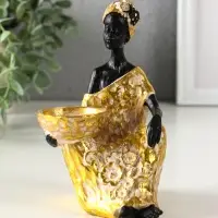 Подсвечник полистоун "Африканка в золотом платье с цветами" d=4,5 см 10,5х12х16 см Подсвечник полистоун "Африканка в золотом платье с цветами" d=4,5 см 10,5х12х16 см