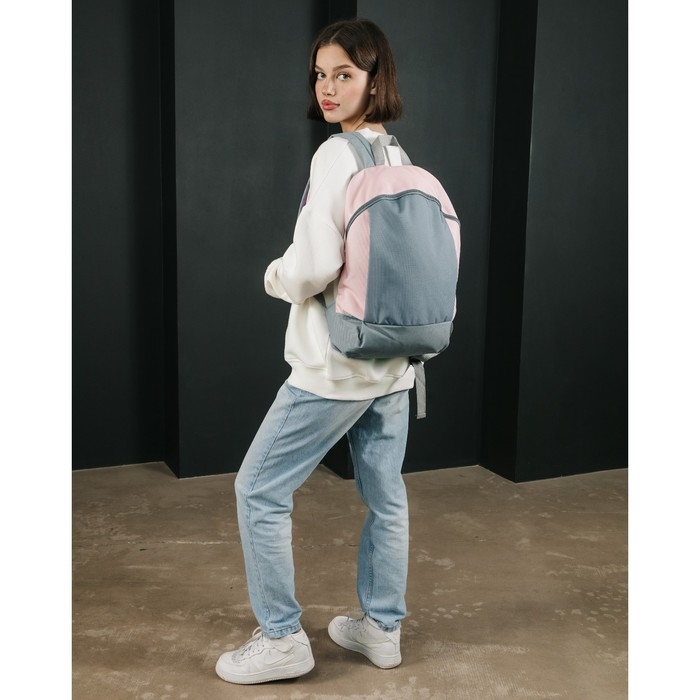 Рюкзак школьный текстильный 46х30х10 см, вертикальный карман, цвет серый, розовый Рюкзак школьный текстильный 46х30х10 см, вертикальный карман, цвет серый, розовый