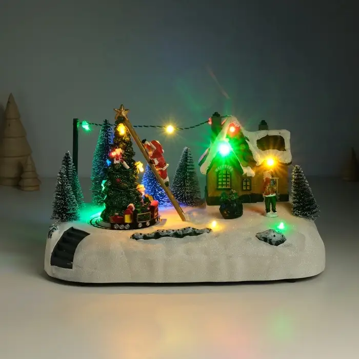 Фигурка светящаяся &laquo;Дед Мороз украшает ёлочку&raquo;, крутящаяся, 26.5&times;16&times;17.5 см