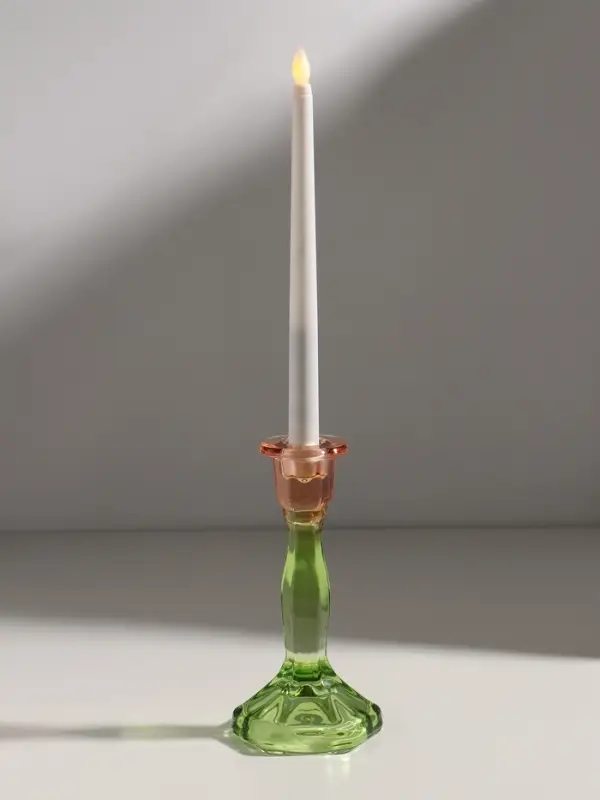 Подсвечник стекло  Подсвечник стекло "Градиент. Грани" оранжево-зелёный d=2,2 см 10х10х19 см