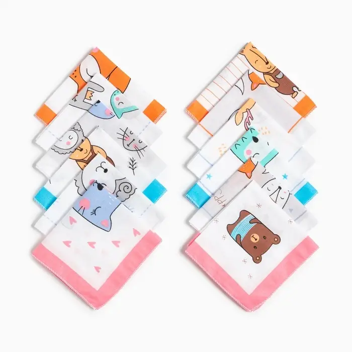 Платки носовые детские &laquo;Крошка Я. Зверята&raquo;, 21&times;21 см, набор 12 шт., хлопок 100%, МИКС