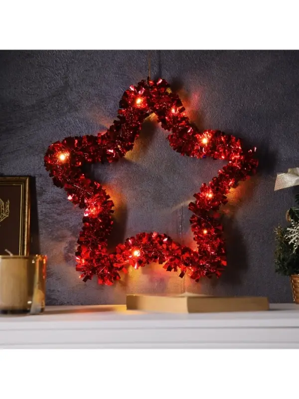 Светодиодная фигура из мишуры &laquo;Звезда красная&raquo; 30&times;5 см, 20 LED, батарейки AG10&times;3 (в комплекте), свечение тёплое белое