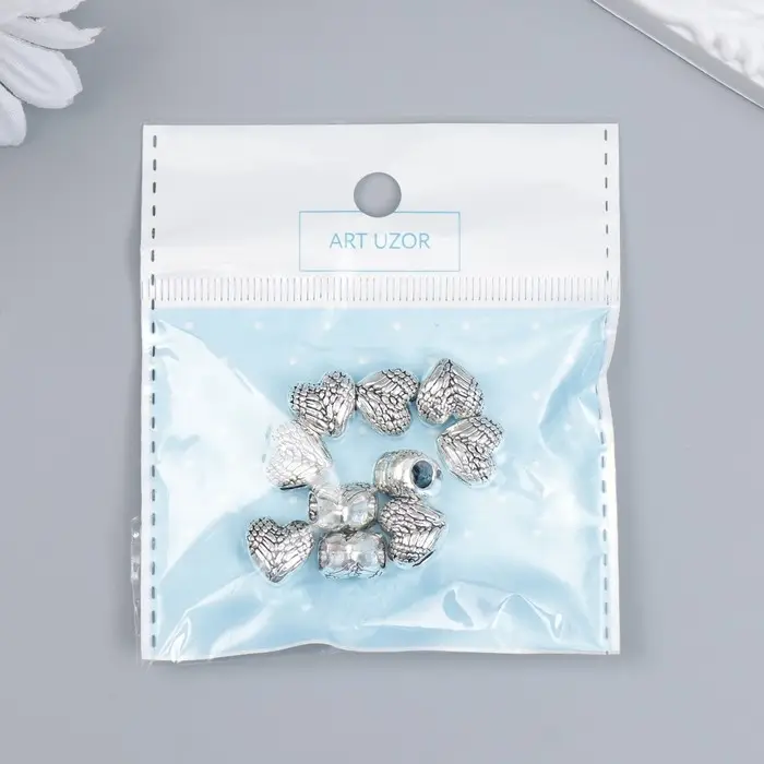 Бусина для рукоделия и плетения «Арт Узор. Крылья сложенные сердцем», металл, серебро, 1.2×1.1×0.7 см