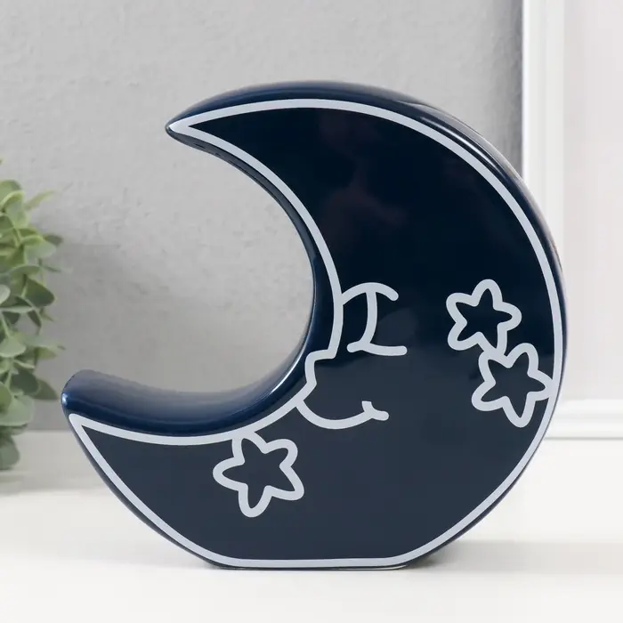 Копилка для денег &laquo;Месяц со звёздами&raquo;, керамика, синий, 20&times;5.5&times;19.8 см