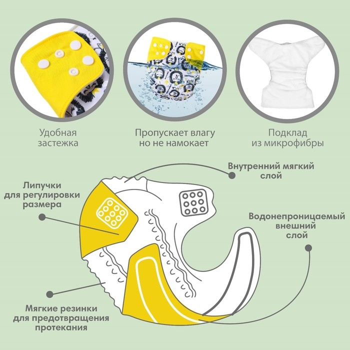 Многоразовый подгузник «Лев», 3-15 кг, разноцветный, Крошка Я Многоразовый подгузник «Лев», 3-15 кг, разноцветный, Крошка Я