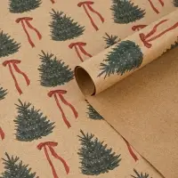 Бумага упаковочная бурый крафт &laquo;Ёлки и банты&raquo;, 50 &times; 70 см