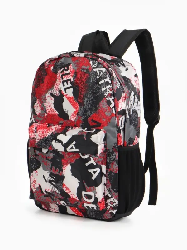 Рюкзак школьный на молнии, с карманами, с принтом, размер 30&times;13&times;42 см, красный/серый