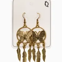 Серьги метал "Аутентичность" бабочка с перьями, цвет чернёное золото Серьги метал "Аутентичность" бабочка с перьями, цвет чернёное золото