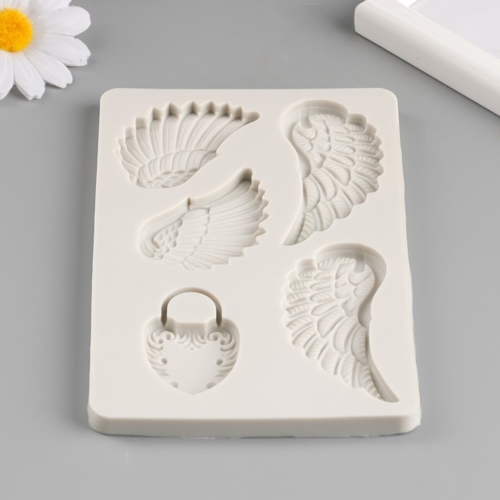Молд силикон Молд силикон "Крылья и замок-сердечко" 5 предметов 14,8х10х1 см