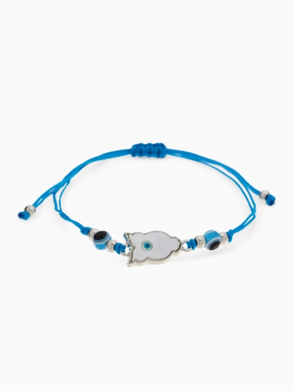 Браслет-оберег «Сова» на нити, мудрость, глазик, цвет голубой в серебре