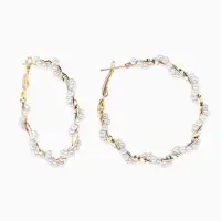 Серьги-кольца &laquo;Жемчужная нить&raquo; d=5 белые в золоте