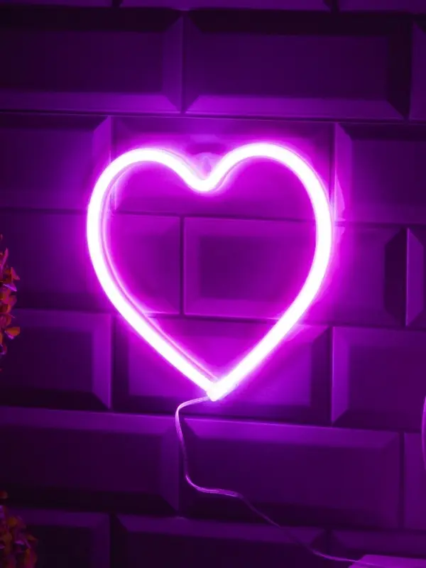 Неоновая вывеска &laquo;Сердце&raquo; 20&times;21 см, от батареек ААх3, USB, свечение розовое