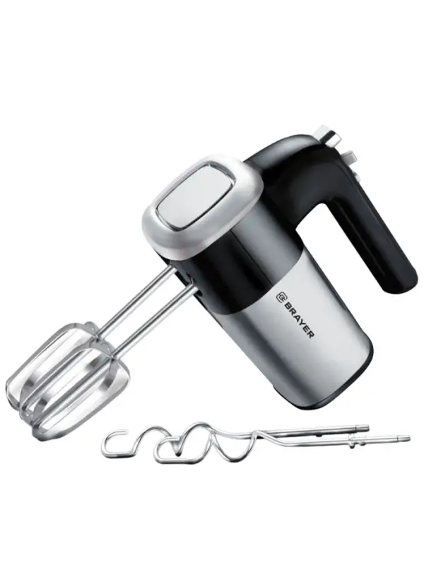 Миксер BRAYER 1302BR, ручной, 800 Вт, 5 скоростей, 2 насадки, чёрно-серый