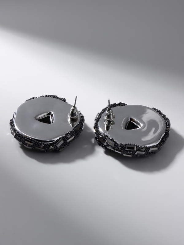 Серьги со стразами «Блеск» переплетение, серые в серебре Серьги со стразами «Блеск» переплетение, серые в серебре