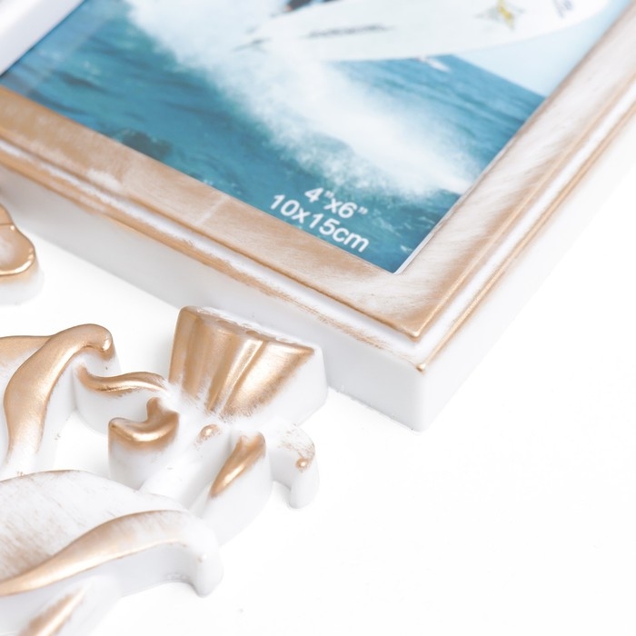 Фоторамка пластик на 3 фото 10х15 см  Фоторамка пластик на 3 фото 10х15 см "Лотосы" золотисто-белый 36х27 см