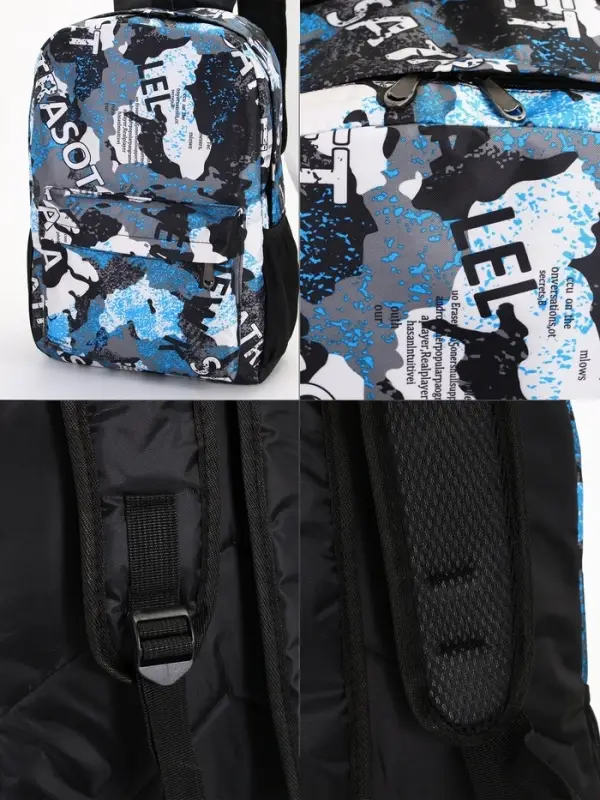 Рюкзак школьный на молнии, с карманами, с принтом, размер 30&times;13&times;42 см, голубой/серый