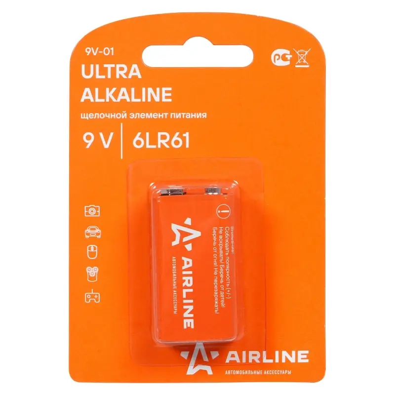 Батарейка 6LR61/Крона 9V щелочная 1 шт.