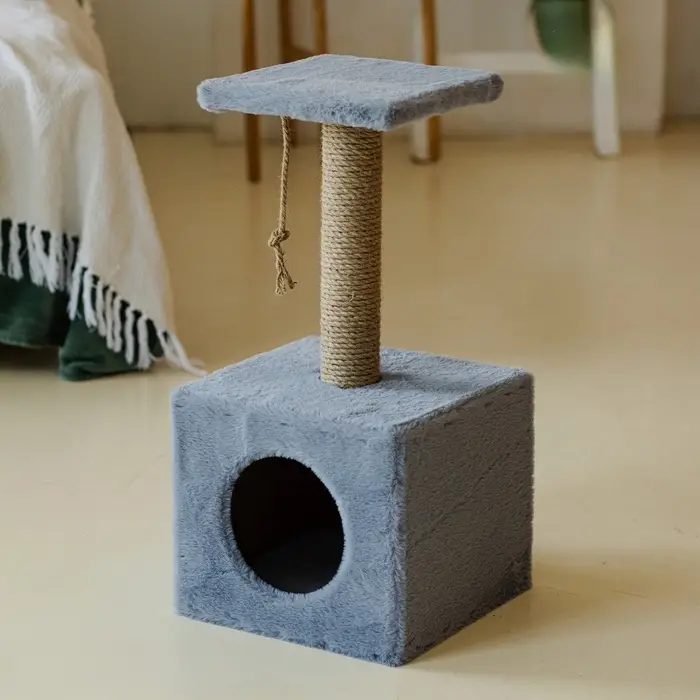 Домик для животных с когтеточкой, 32&times;32&times;64 см, с полкой, джут, серый