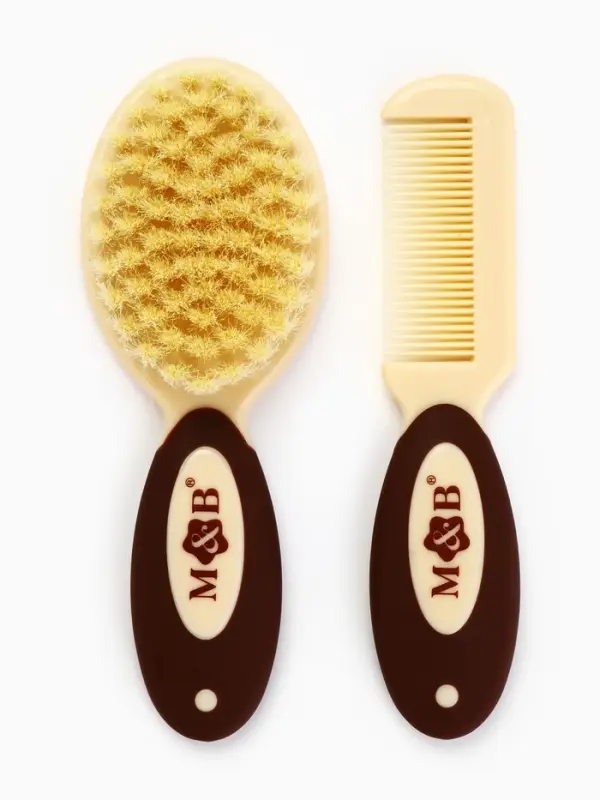 Набор расчесок, 2 шт., натуральная щетина, цвет бежевый/коричневый, Mum&Baby