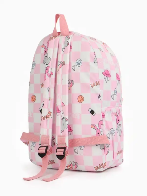Рюкзак школьный на молнии, с карманами, в клетку, 28&times;11.5&times;40 см, розовый