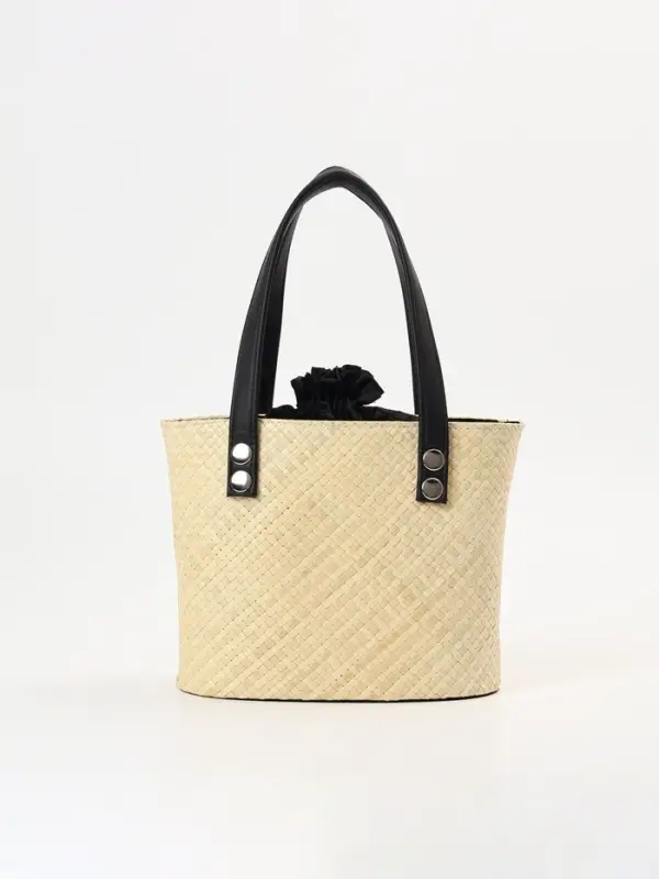 Сумка плетёная из пандана, 23&times;14&times;35 см, бежево-чёрная