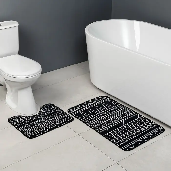 Коврики для ванной и туалета Доляна &laquo;Марокканский&raquo;, 2 шт., 50&times;80, 40&times;50 см, чёрно-белые
