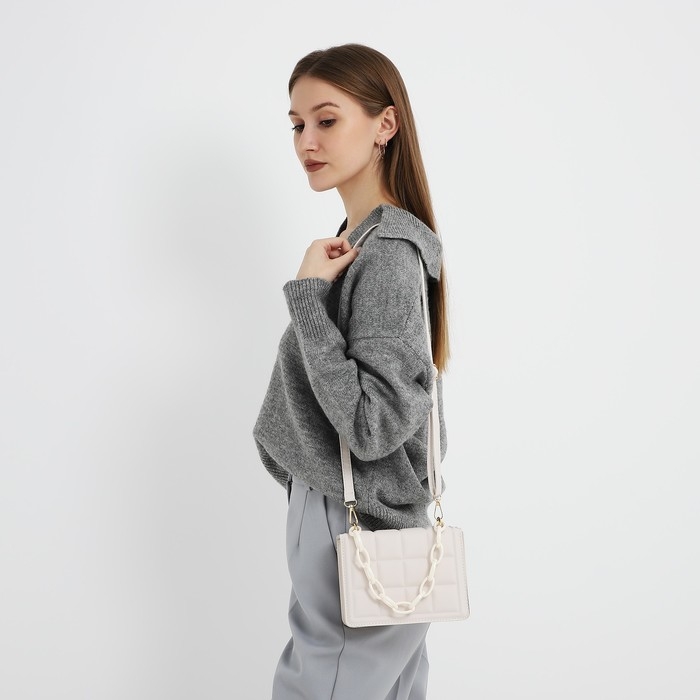 Сумка женская мессенджер из искусственной кожи с цепью, 14×20 см, цвет молочный Сумка женская мессенджер из искусственной кожи с цепью, 14×20 см, цвет молочный