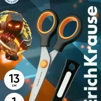 Ножницы ErichKrause Junior Protect Mine Block, 13 см, с чехлом и стикером, чёрный