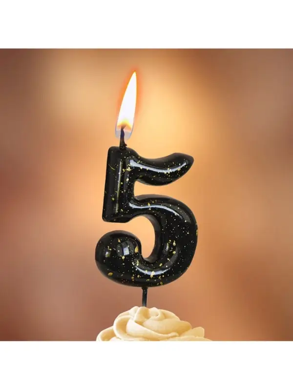 Свеча в торт "Черные брызги", цифра "5"