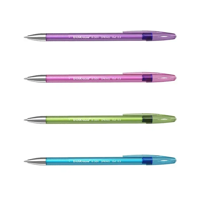 Ручка гелевая ErichKrause R-301 Spring Gel Stick, чернила синие, узел 0.5 мм, длина линии письма 600 метров