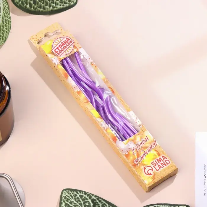 Свечи для торта витые «Серпантин» 6 шт., коктейльные, фиолетовые Свечи для торта витые «Серпантин» 6 шт., коктейльные, фиолетовые