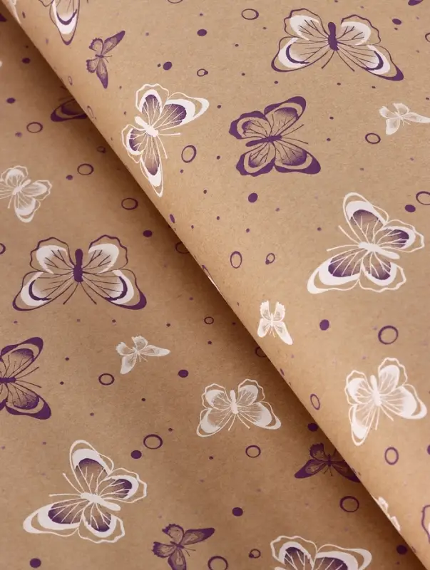 Бумага упаковочная крафт «Бабочки», фиолетовый/белый, 0.72×10±5% м, 60 г
