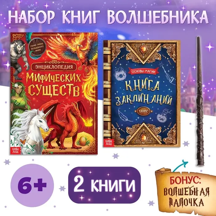 Набор книг &laquo;Волшебник&raquo;, 2 шт. по 24 стр., волшебная палочка