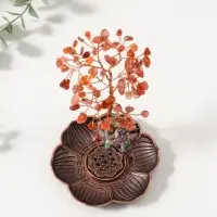 Подставка под благовония "Дерево на цветке" рыжий 72 камня 9х9х13,5 см