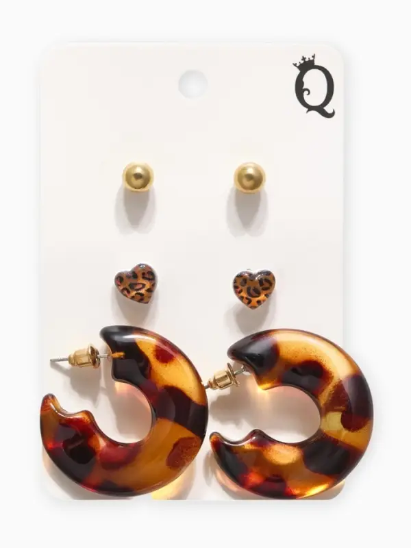 Серьги QF &laquo;Леопард&raquo;, набор 3 пары, кольца, цветной в золоте