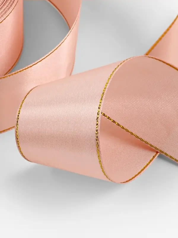 Лента атласная, с золотым люрексом, 40 мм, 23&plusmn;1 м, светло-розовая №107