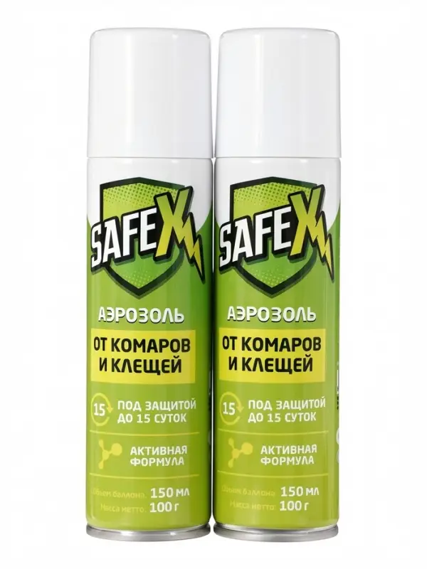 Аэрозоль от клещей и комаров SAFEX, 150 мл  2 штуки